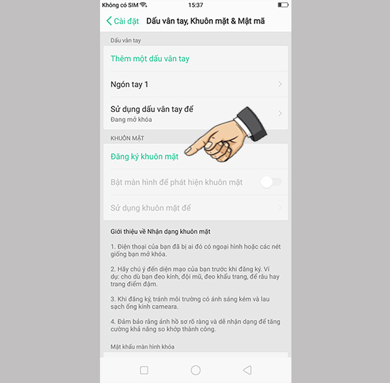 Vào đăng ký khuôn mặt