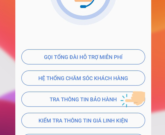  Bước 2: Tiếp theo bạn vào phần Dịch Vụ và sau đó chọn mục Tra thông tin bảo hành.