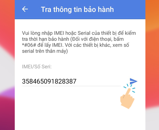 Bước 3: Nhập số IMEI của máy và gửi.