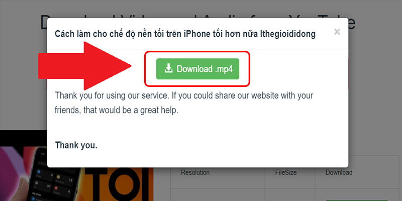 Click chọn Download mp4 để tải video