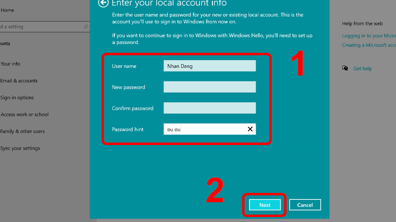 Nhập User và Password và nhấn Next