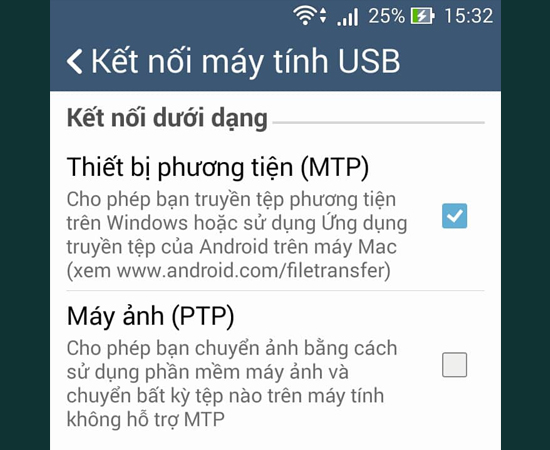 Bước 3: Chọn Thiết bị phương tiện (MTP).