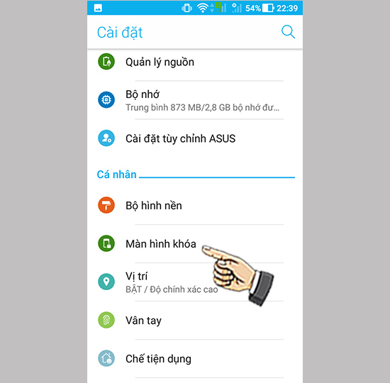 Bước 1: Vào cài đặt chọn màn hình khóa.