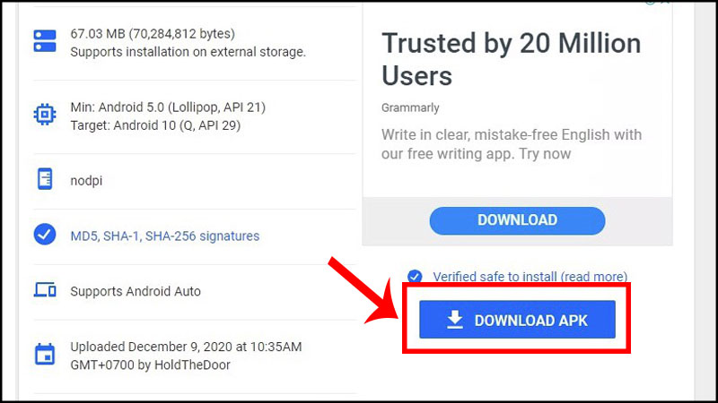 Nhấp vào Download APK như hình dưới.