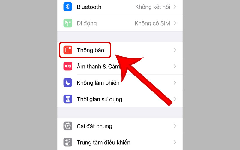 Chọn Thông báo ở phần Cài đặt