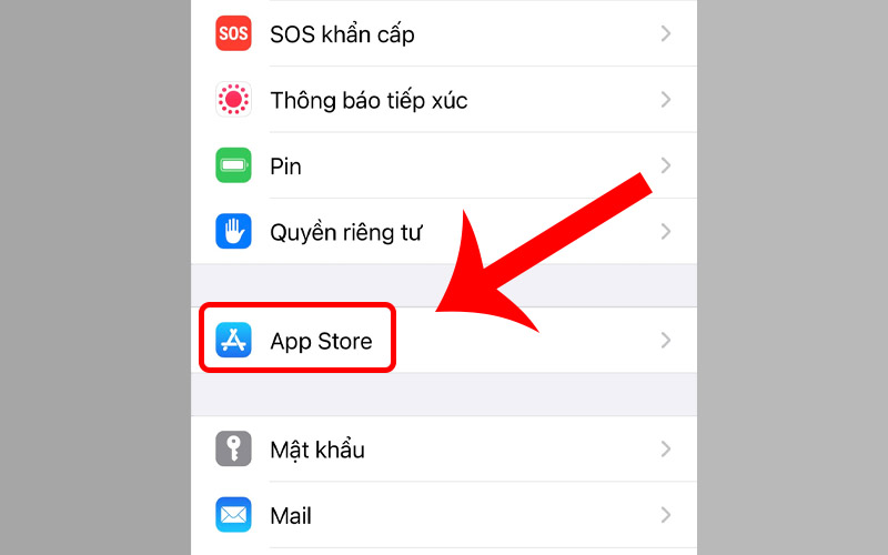 Chọn mục App Store ở phần Cài đặt