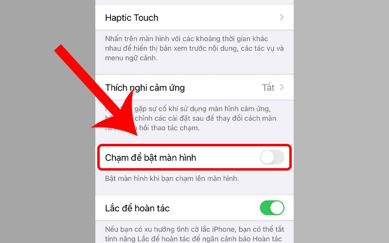 Tắt Chạm để bật màn hình