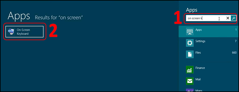 Vào ứng dụng On-screen Keyboard.