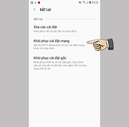 Chọn khôi phục cài đặt mạng.