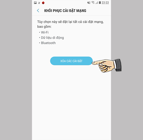 Chọn xóa các cài đặt.