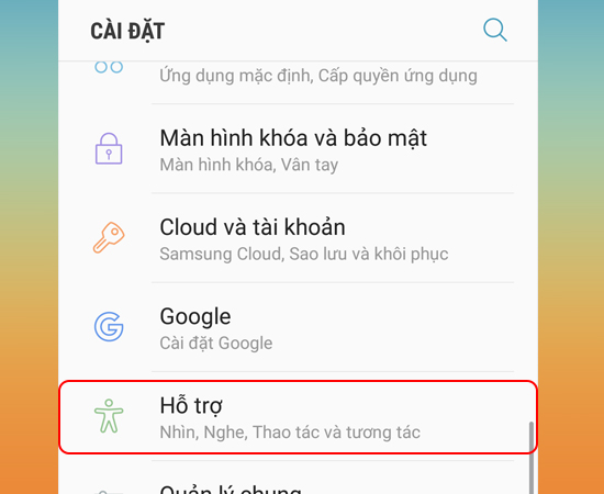Bước 2: Tiếp theo vào Hỗ trợ.