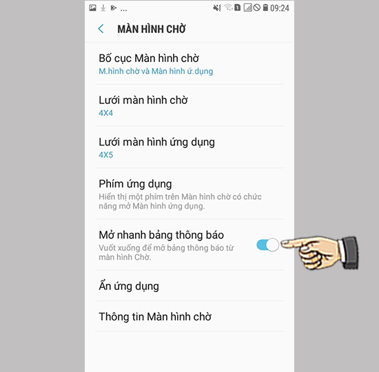 Bước 3: Bật mở nhanh bảng thông báo.