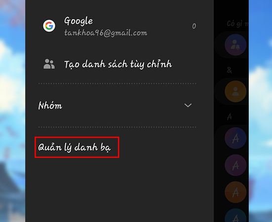 Bước 2: Chọn vào Quản lí danh bạ.