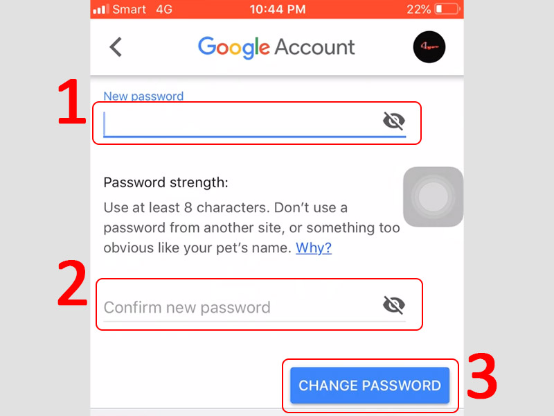Nhập và xác nhận mật khẩu mới