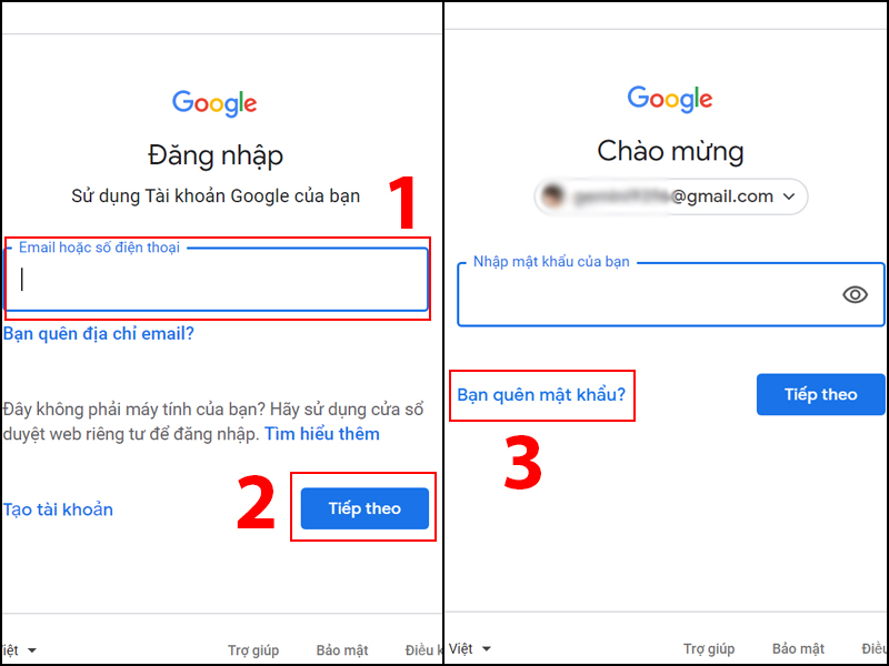 Chọn  đã quên mật khẩu
