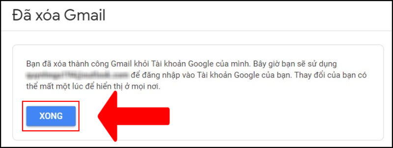 Hoàn tất xóa Gmail