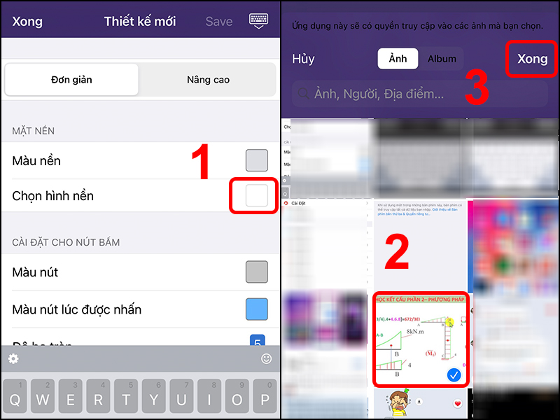 Chọn hình nền cho bàn phím