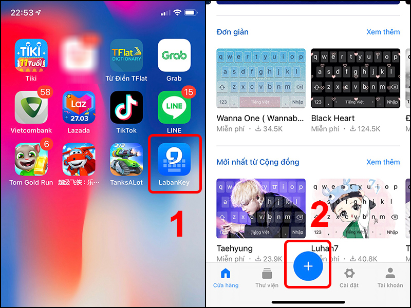 Mở ứng dụng Labankey và chọn dấu + ở giữa