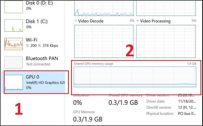 GPU Memory thể hiện bộ nhớ đồ họa tối đa trên máy tính.