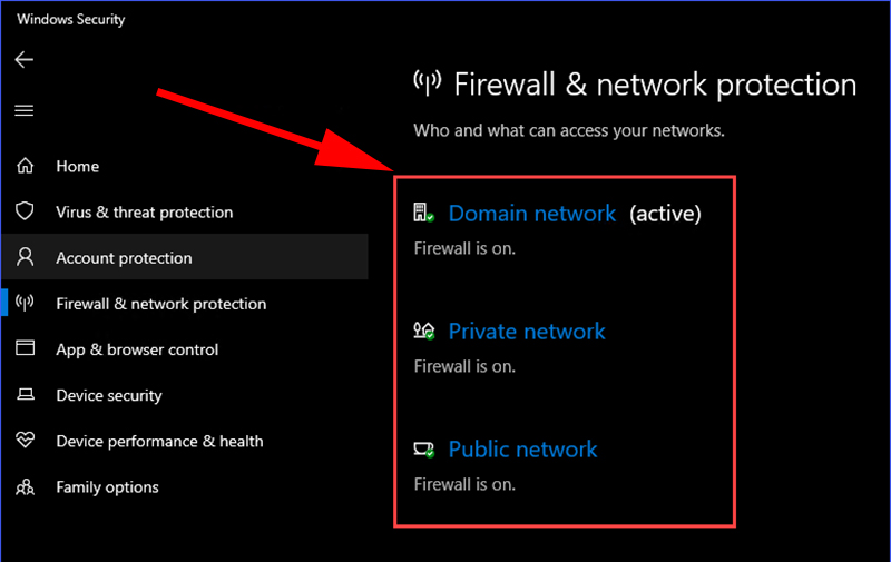 Chọn Private Network hoặc Public Network 
