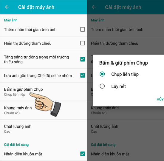 Chọn chụp li&ecirc;n tiếp.