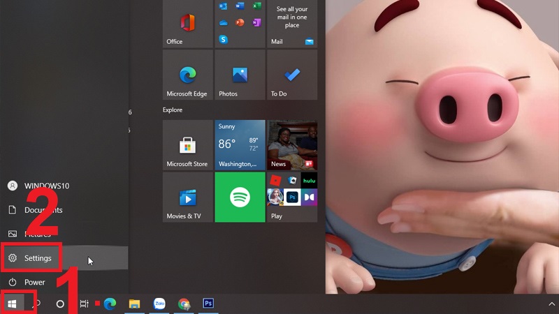 Trong Start tr&ecirc;n Windows chọn Settings