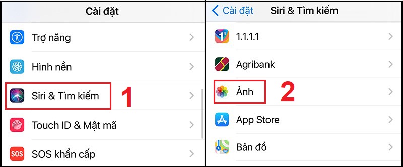 Mở cài đặt Siri của ứng dụng