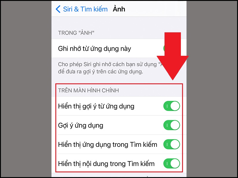 Bật Đề xuất Siri của ứng dụng