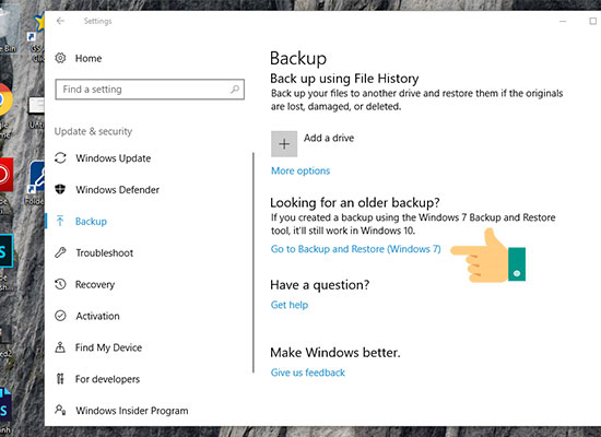 Sao lưu và khôi phục dữ liệu Windows 10 với Backup and Restore