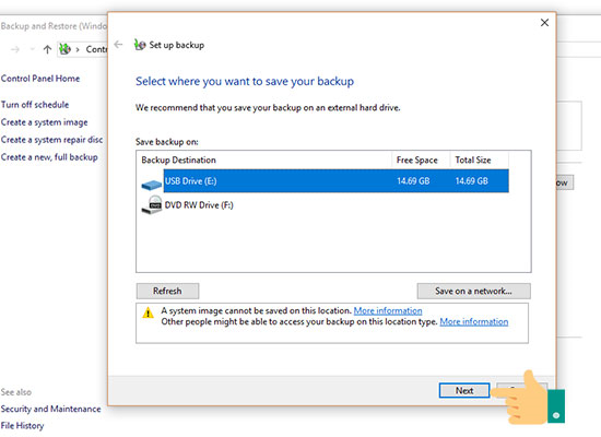 Sao lưu và khôi phục dữ liệu Windows 10 với Backup and Restore