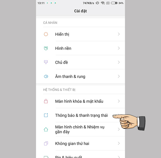 Vào thông báo