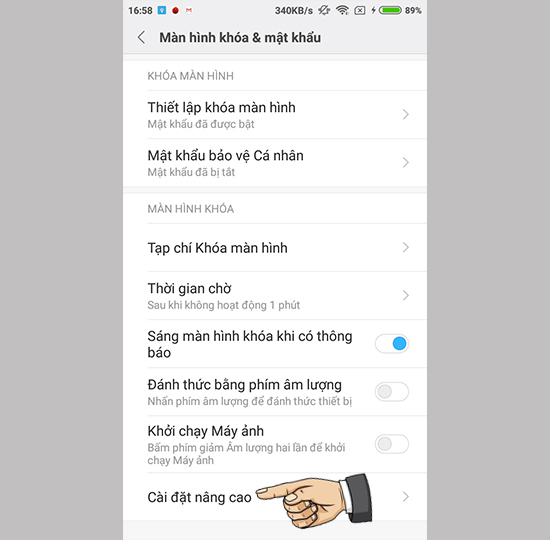 Vào cài đặt nâng cao