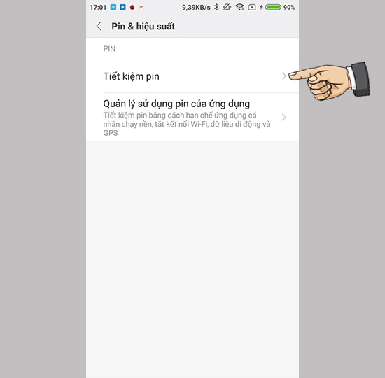 ​Vào cài đặt Pin