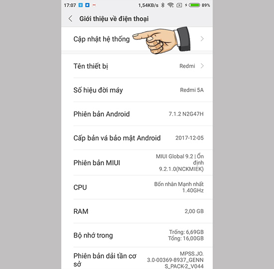 Vào bản cập nhật