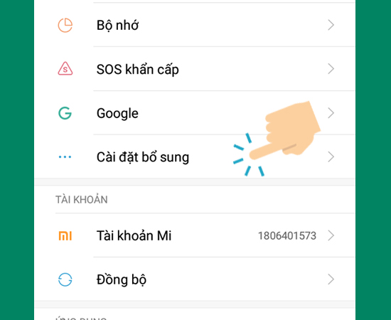 vào Cài đặt bổ sung