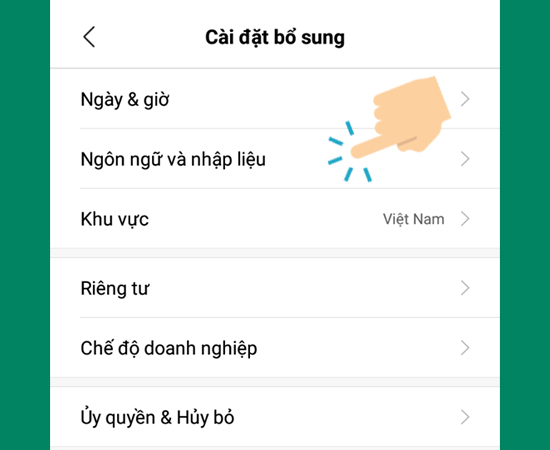  vào Ngôn ngữ và nhập liệu