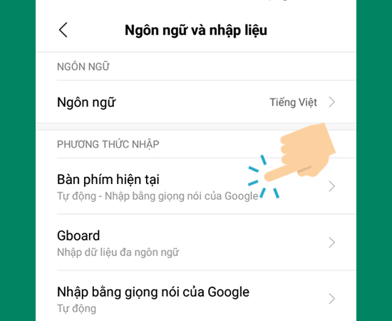 Vào Bàn phím hiện tại