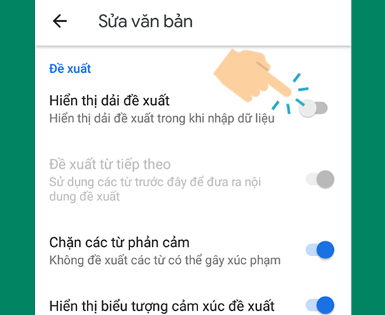 Tắt Hiển thị dải đề xuất 
