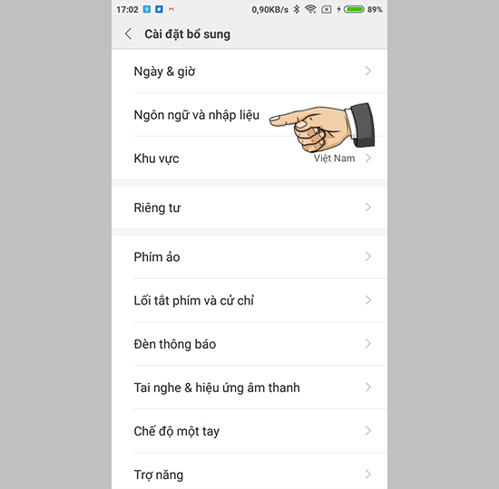 Vào ngôn ngữ và nhập liệu