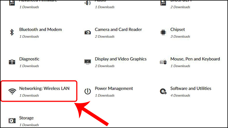 Truy cập vào mục Network để tải Driver WiFi
