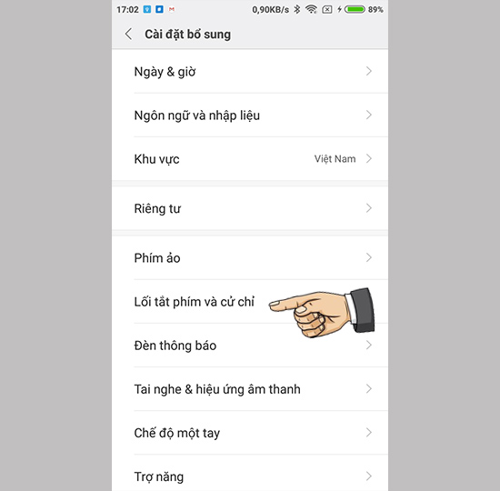 Vào lối tắt phím