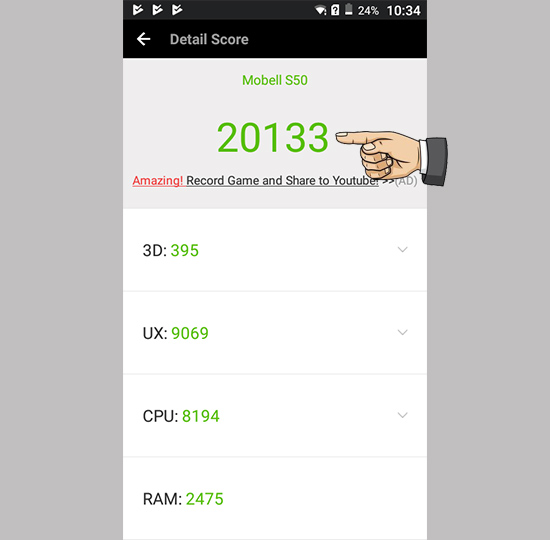 Điểm antutu của Mobell S50.