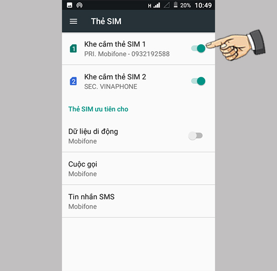 Bước 2: Chọn sim muốn tắt.