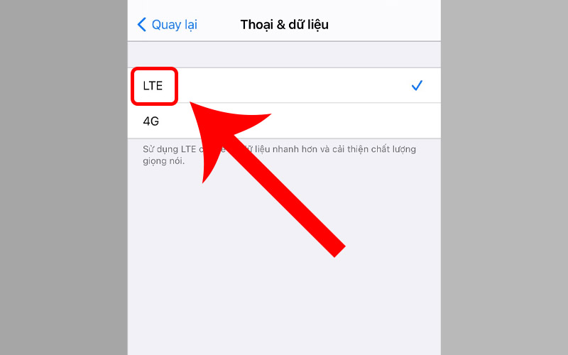 Chọn mục LTE