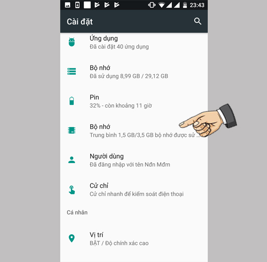 Cài đặt bộ nhớ