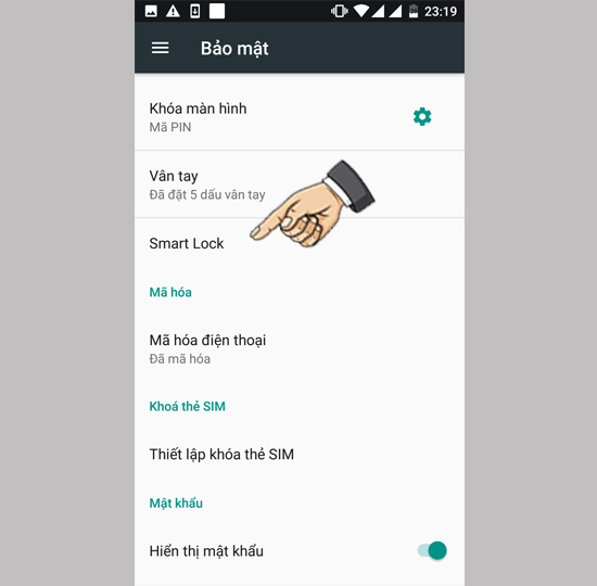 Vào cài đặt bảo mật Smart Lock