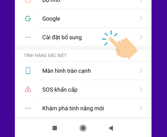 vào Cài đặt bổ sung