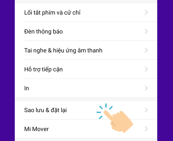Chọn Sao lưu và đặt lại