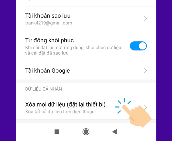 Vào Xóa mọi dữ liệu (đặt lại thiết bị)