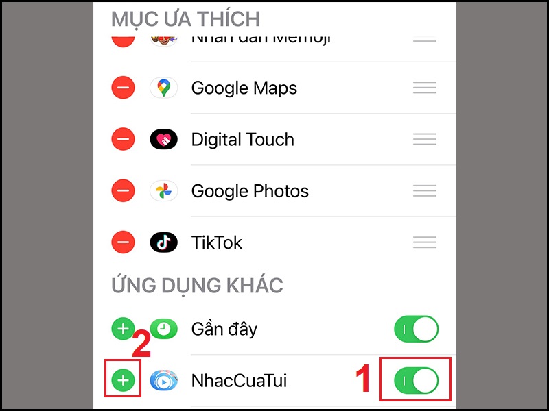 Bật và thêm NhacCuaTui vào Mục ưa thích của iMessage